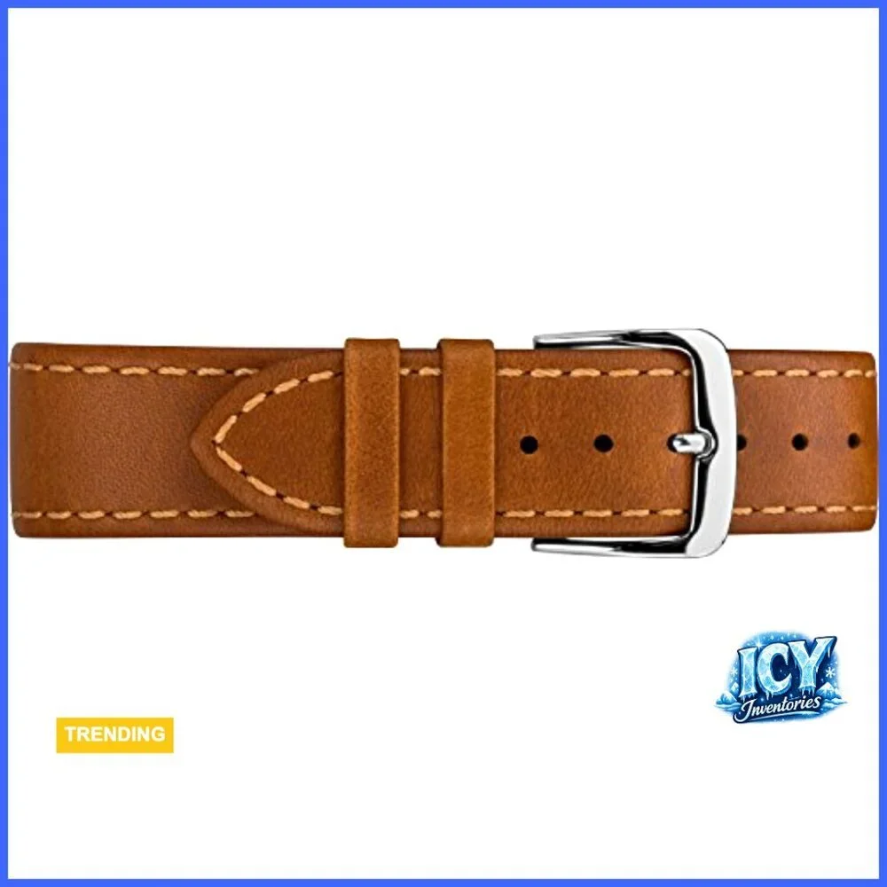 Silver-Tone Quartz Watch with Genuine Leather Strap, 41mm Case